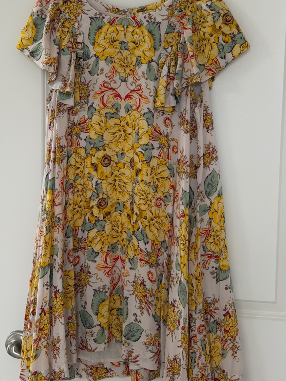 Free People Cream Floral Midi Dress with Yellow & Mint Print